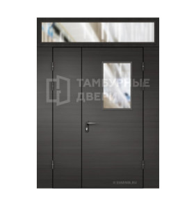 Дверь в тамбур со стеклом с фрамугой и перегородкой винорит — скелет ТД-240